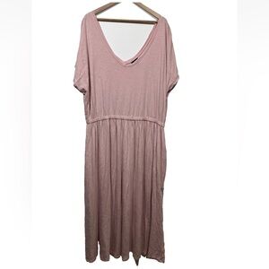 June + Vie Pink Short Sleeve Cotton Maxi Dress Women's 2X (26/28) Comfy Pull On